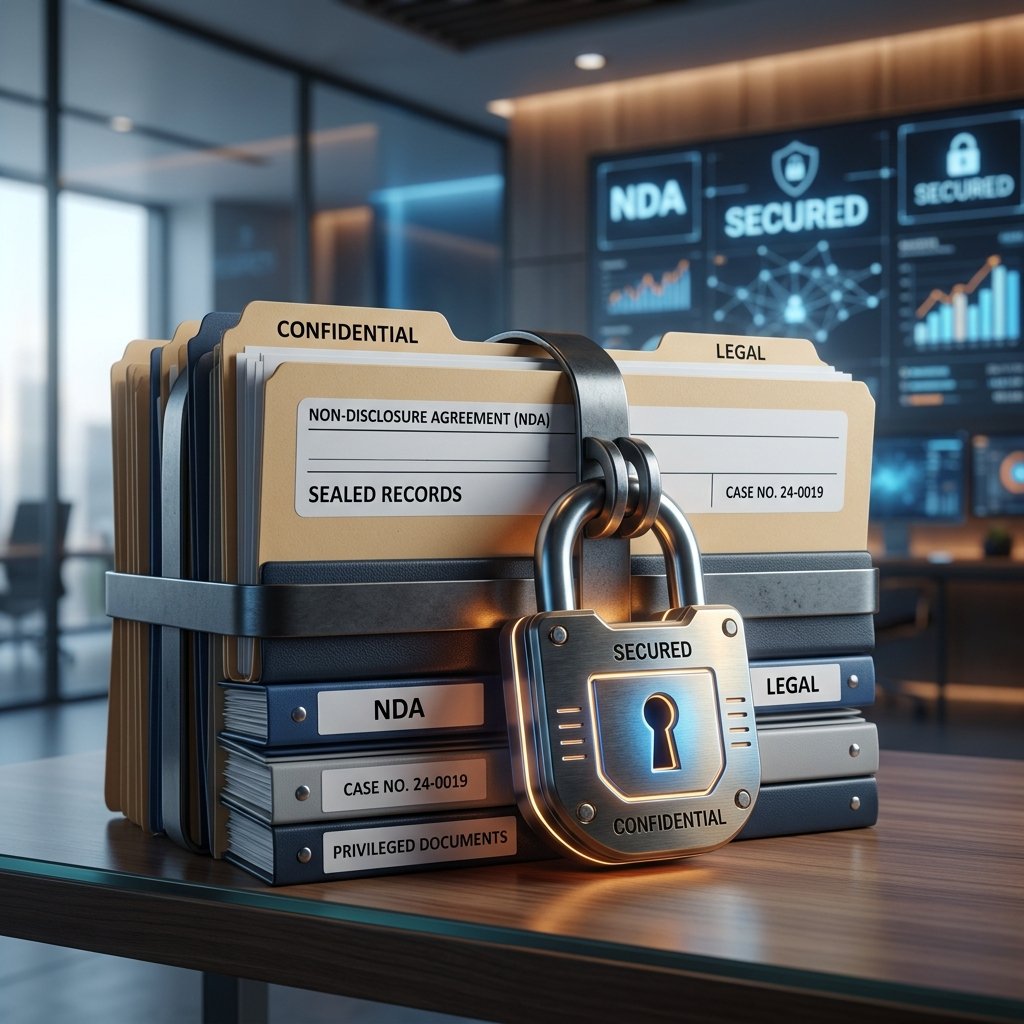 A heavy padlock securing a stack of legal file folders