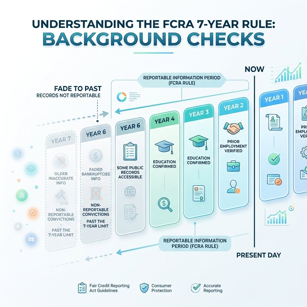 A modern infographic showing a 7-year timeline fading out